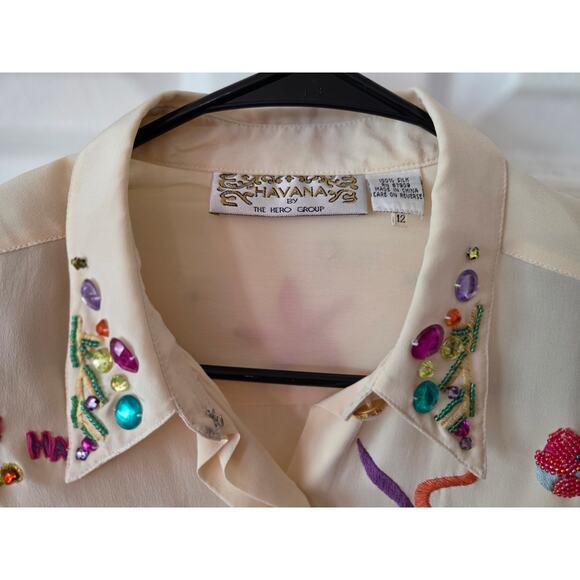 Havana By Hero Group Sz 12 Beaded Embroidered Mermaid Silk Sea Button Up - Picture 5 of 12